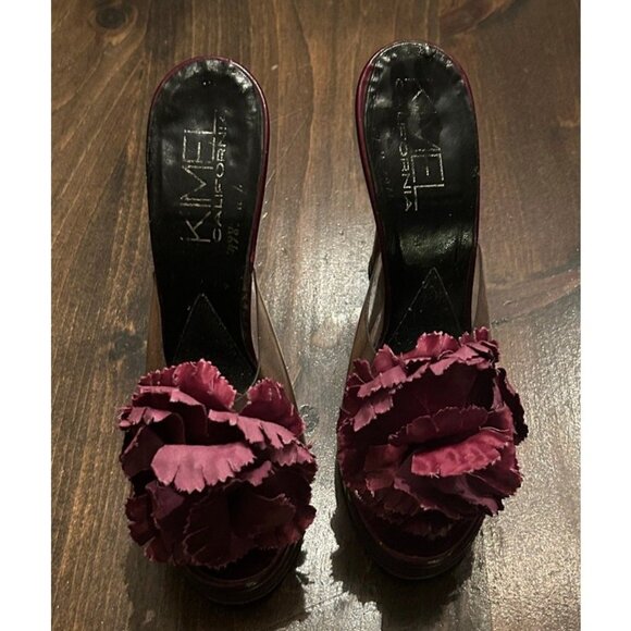 Kimel California Vintage Floral Red Heels Sandals Open Toe Women's Shoes Size 7 - Picture 4 of 8